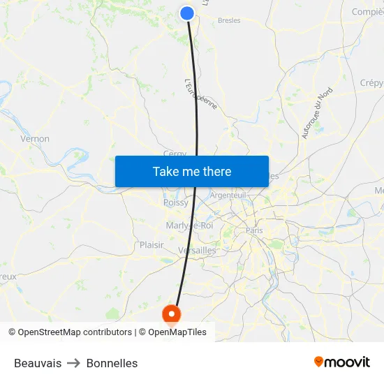 Beauvais to Bonnelles map