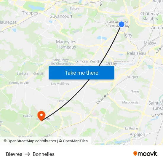 Bievres to Bonnelles map