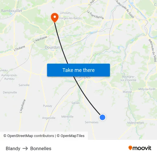 Blandy to Bonnelles map