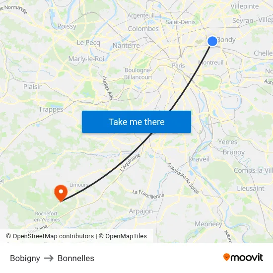 Bobigny to Bonnelles map