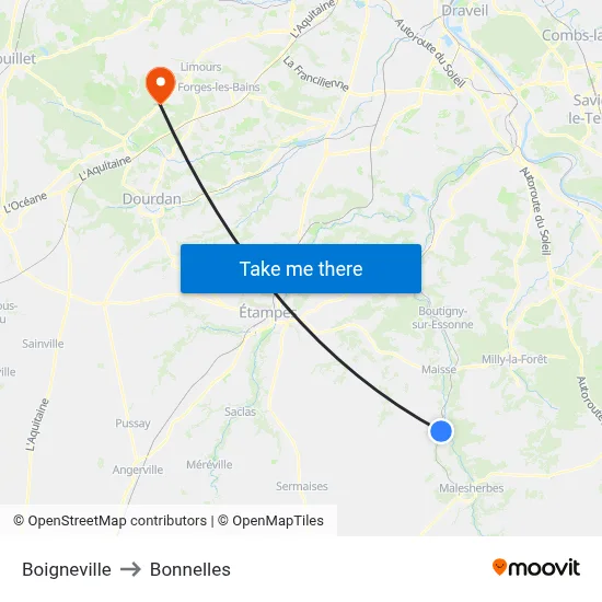 Boigneville to Bonnelles map