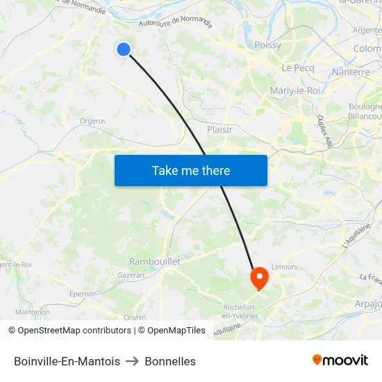 Boinville-En-Mantois to Bonnelles map