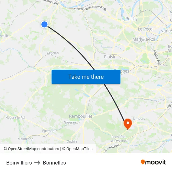 Boinvilliers to Bonnelles map