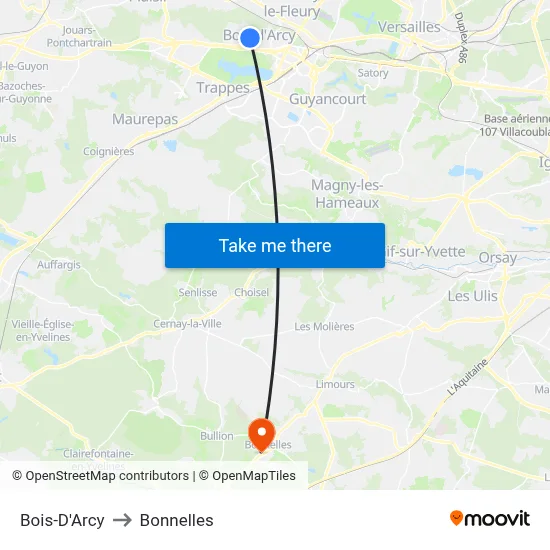 Bois-D'Arcy to Bonnelles map
