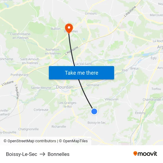 Boissy-Le-Sec to Bonnelles map