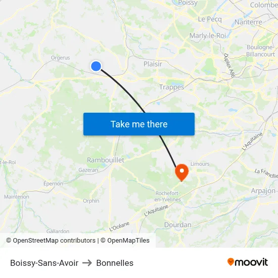 Boissy-Sans-Avoir to Bonnelles map