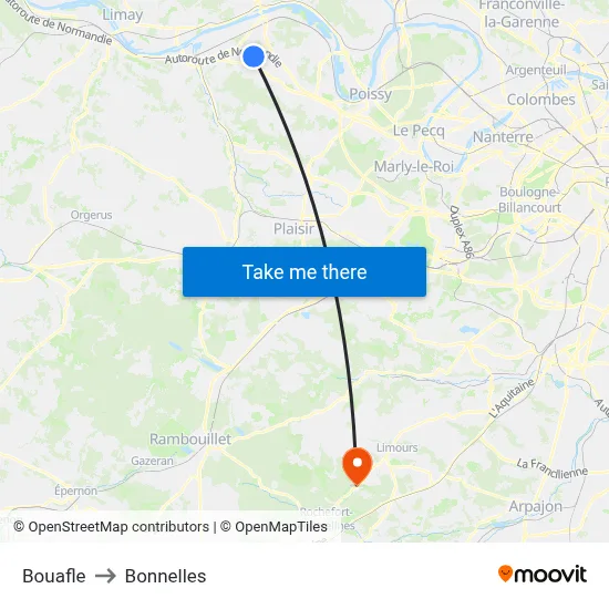 Bouafle to Bonnelles map