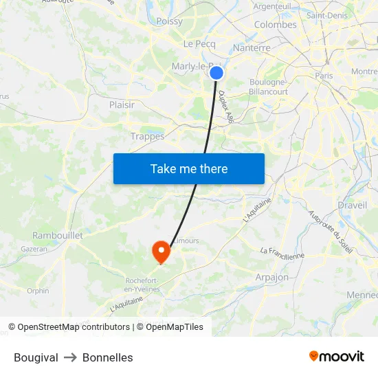 Bougival to Bonnelles map