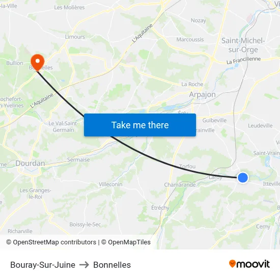 Bouray-Sur-Juine to Bonnelles map