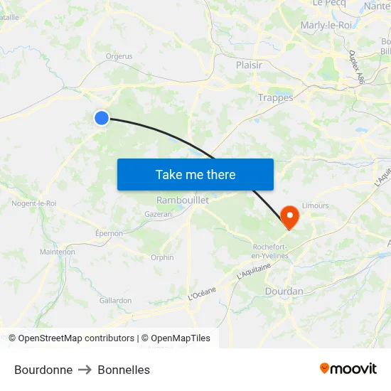 Bourdonne to Bonnelles map