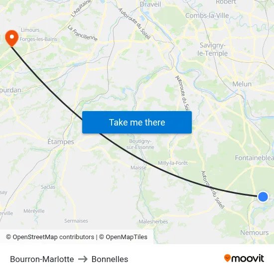 Bourron-Marlotte to Bonnelles map