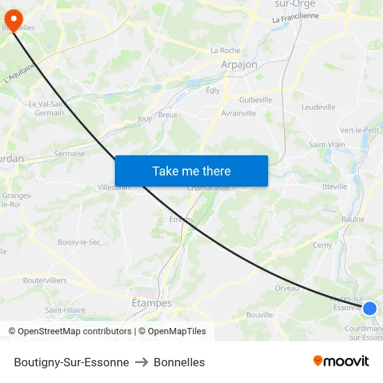Boutigny-Sur-Essonne to Bonnelles map