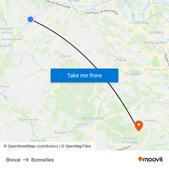 Breval to Bonnelles map