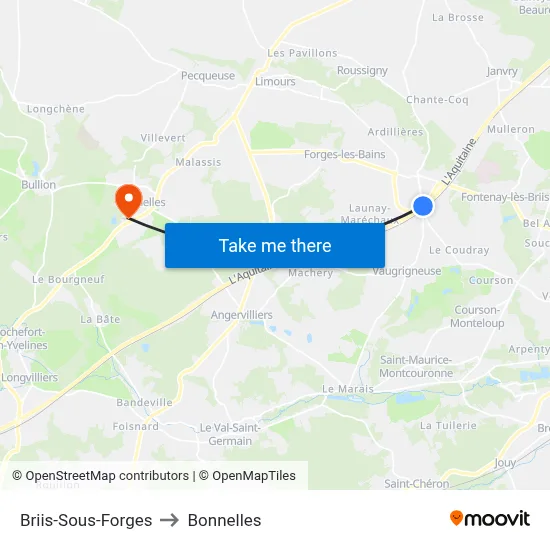 Briis-Sous-Forges to Bonnelles map