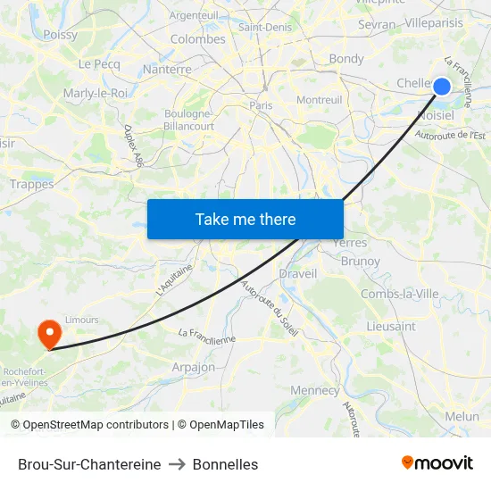 Brou-Sur-Chantereine to Bonnelles map