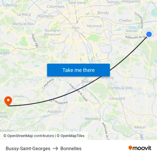 Bussy-Saint-Georges to Bonnelles map