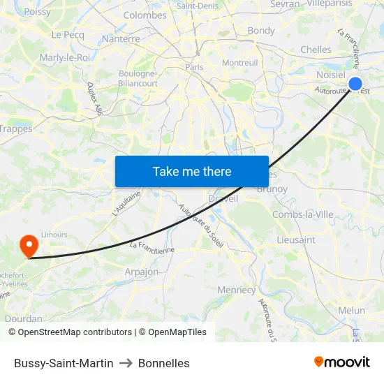 Bussy-Saint-Martin to Bonnelles map