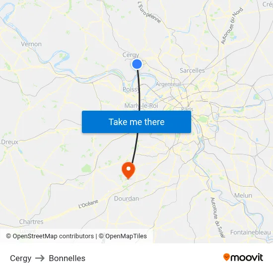 Cergy to Bonnelles map