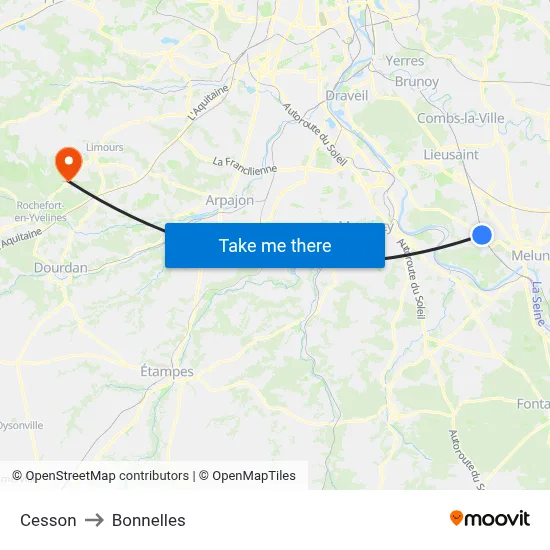 Cesson to Bonnelles map