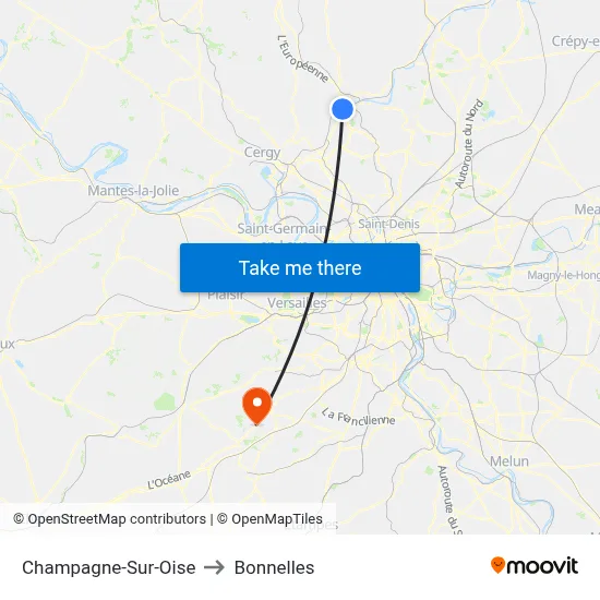 Champagne-Sur-Oise to Bonnelles map