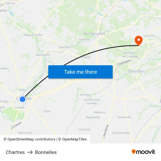 Chartres to Bonnelles map