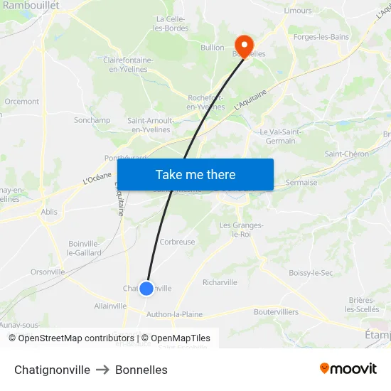 Chatignonville to Bonnelles map