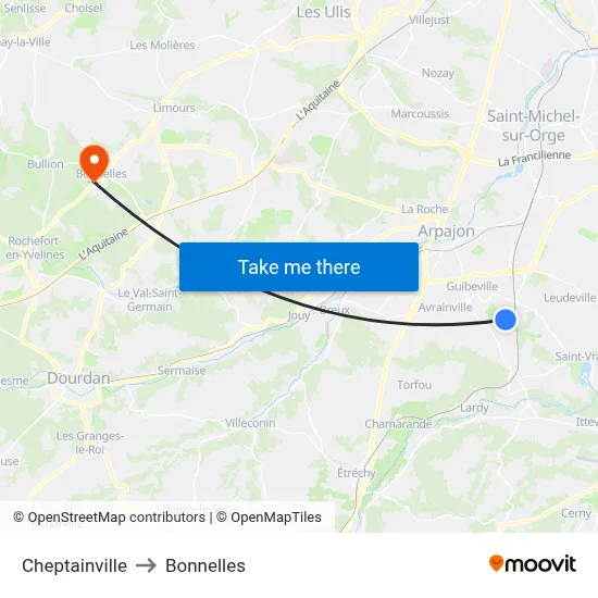 Cheptainville to Bonnelles map