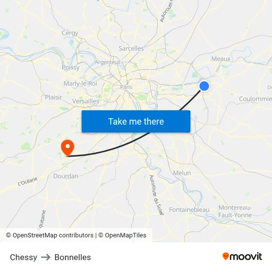 Chessy to Bonnelles map