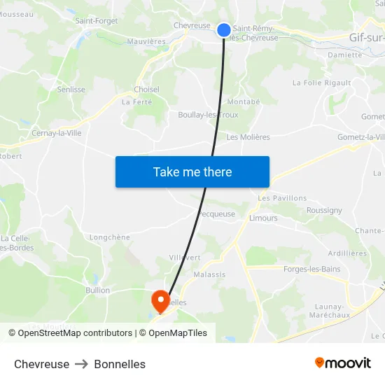 Chevreuse to Bonnelles map