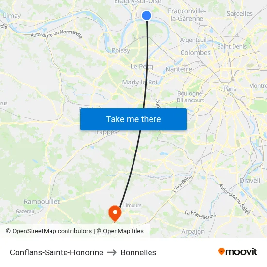Conflans-Sainte-Honorine to Bonnelles map