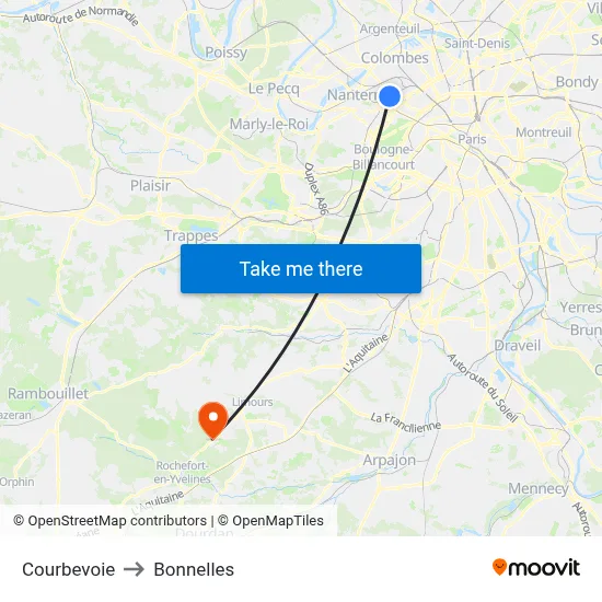 Courbevoie to Bonnelles map