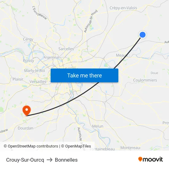 Crouy-Sur-Ourcq to Bonnelles map