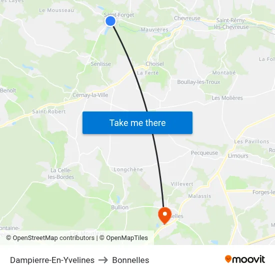 Dampierre-En-Yvelines to Bonnelles map