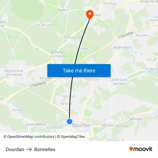 Dourdan to Bonnelles map