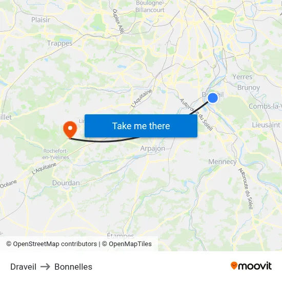 Draveil to Bonnelles map