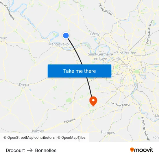 Drocourt to Bonnelles map
