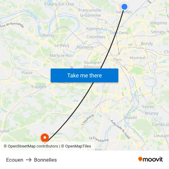 Ecouen to Bonnelles map