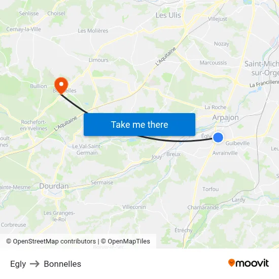 Egly to Bonnelles map