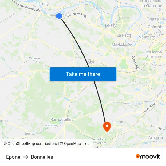 Epone to Bonnelles map