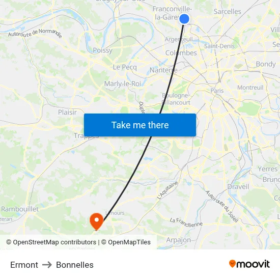 Ermont to Bonnelles map
