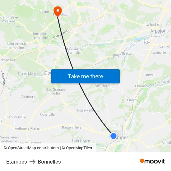 Etampes to Bonnelles map