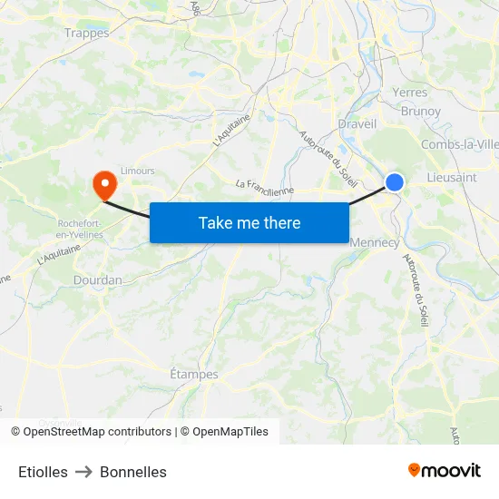 Etiolles to Bonnelles map