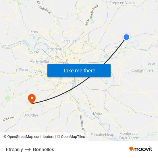 Etrepilly to Bonnelles map