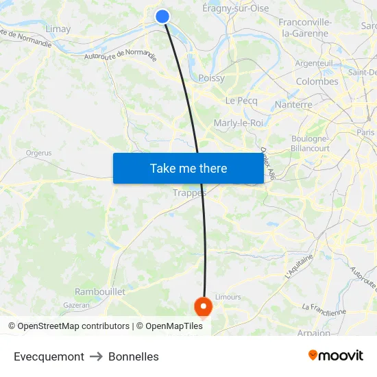Evecquemont to Bonnelles map
