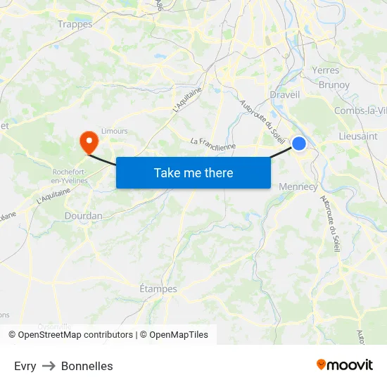 Evry to Bonnelles map