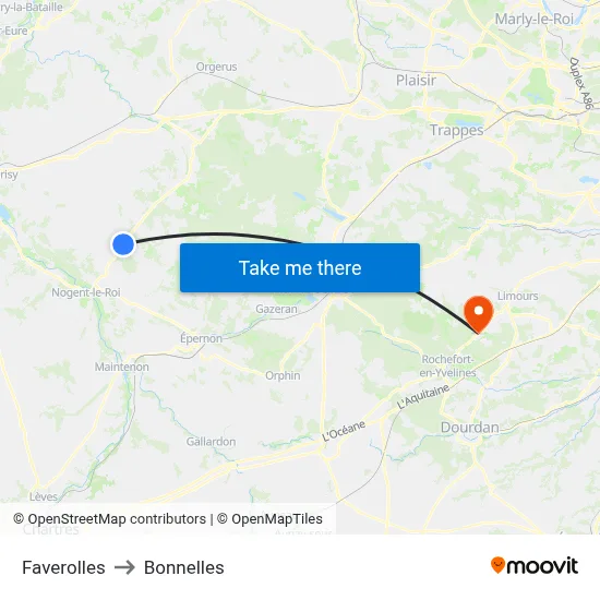Faverolles to Bonnelles map