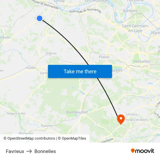 Favrieux to Bonnelles map