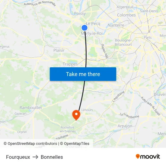 Fourqueux to Bonnelles map