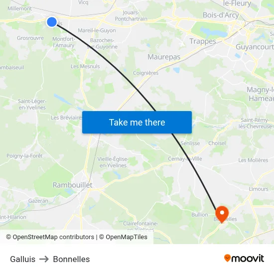 Galluis to Bonnelles map