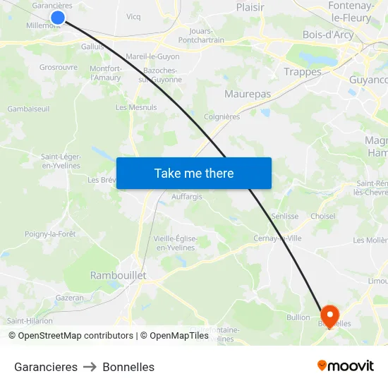 Garancieres to Bonnelles map